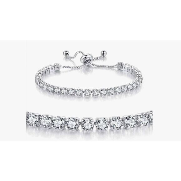 Gorgeous 8 Ct. Round Cut Sim Diamond Bolo Tennis Bracelet~18KWGP~New - Picture 2 of 5